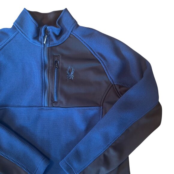 Spyder Fleece Lined Blue & Black Pullover Gait Knit Logo Sweatshirt XL - Picture 2 of 8